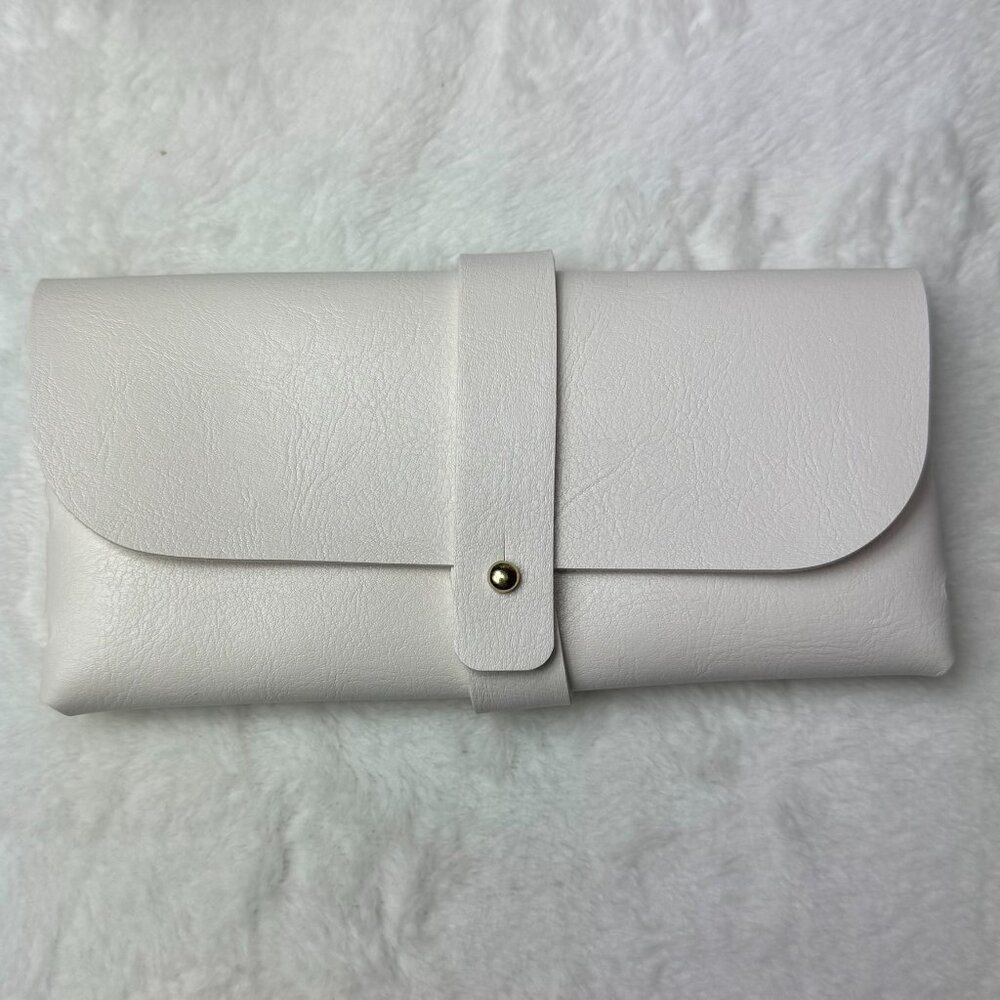 Eyeglasses Sunglasses Case PU Leather Soft Body Thin Case Collar Button Closure